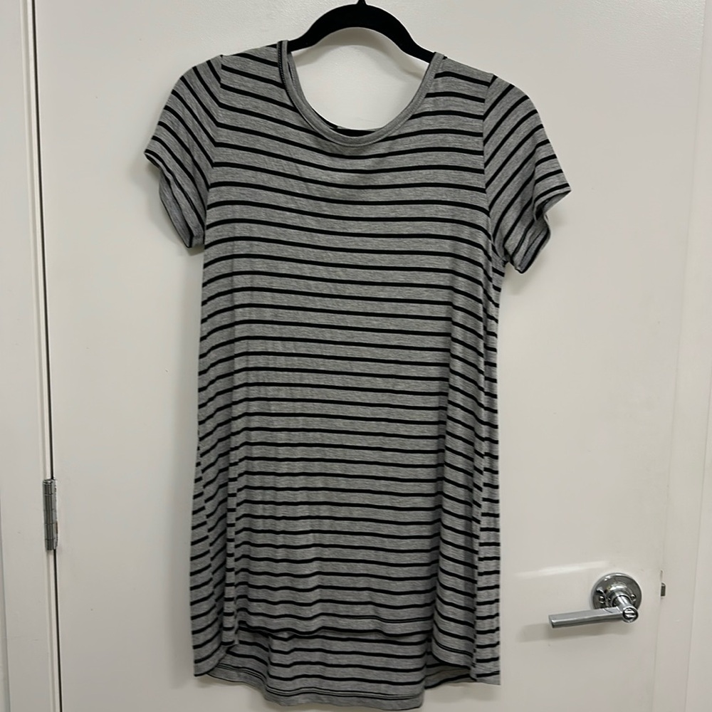 Grey and Black Striped Everly T shirt Dress